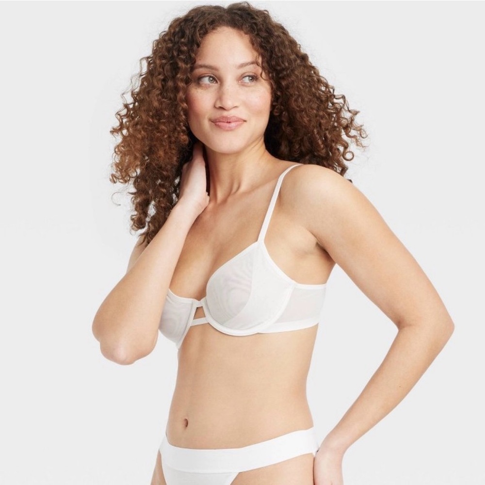 NWT! Auden Smooth Unlined Comfort White Mesh Wire Demi Coverage Bra Size 38DD